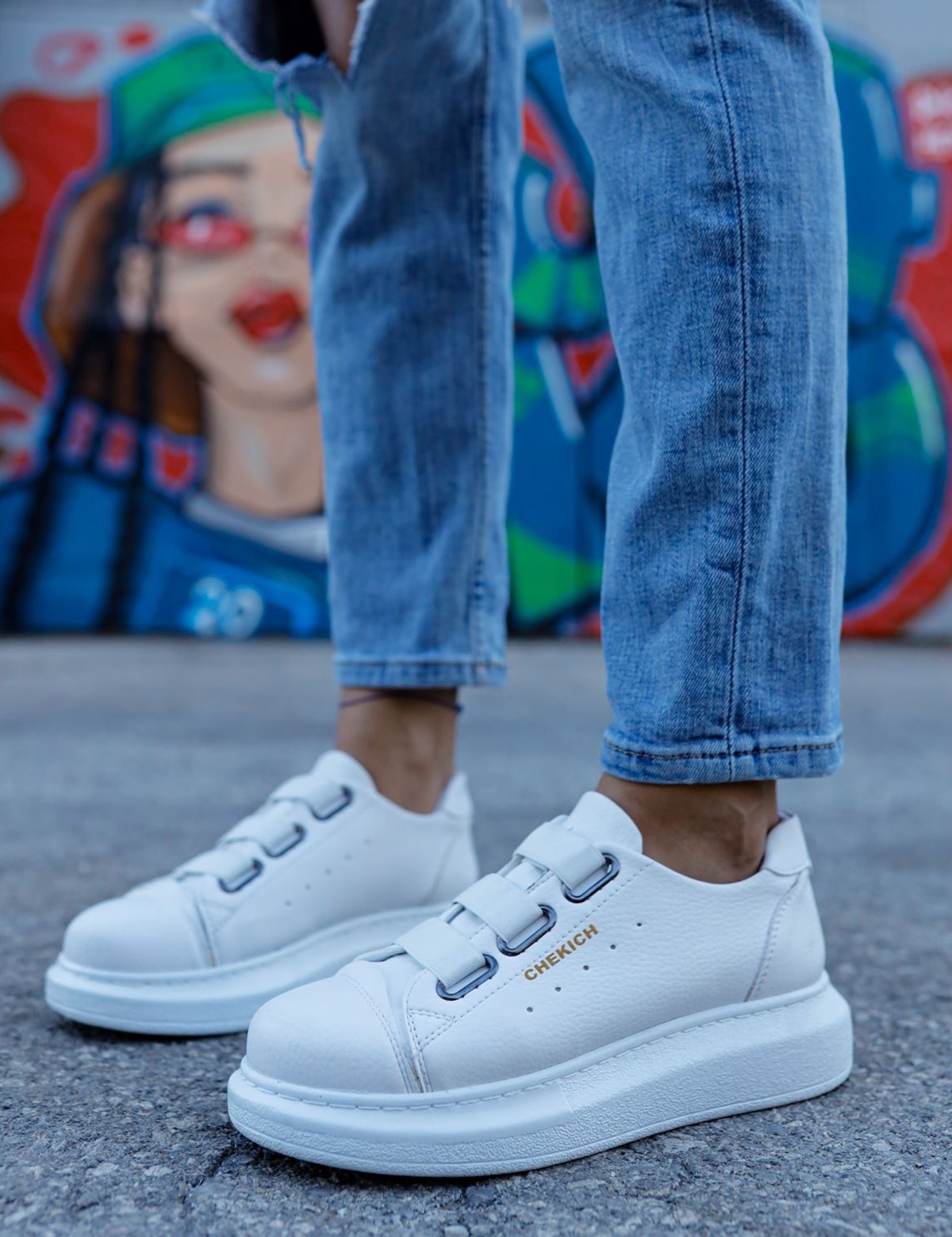 Γυναικεία λευκά Casual Sneakers δερματίνη CH25300